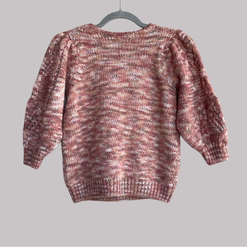 SEZANE Red Mohair Wool Cable Knit Short 3/4 Puff Sleeve Sweater Giulia Jumper XS - Picture 8 of 12